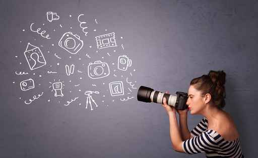 Photographer girl shooting photography icons